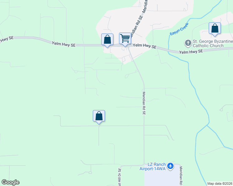 map of restaurants, bars, coffee shops, grocery stores, and more near 7343 Meridian Road Southeast in Olympia