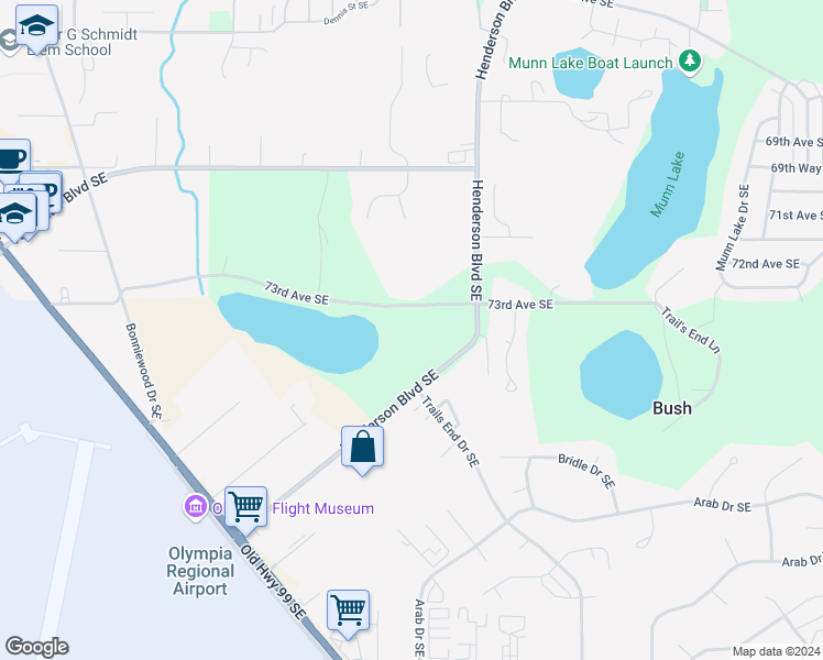 map of restaurants, bars, coffee shops, grocery stores, and more near 1035 73rd Avenue Southeast in Tumwater