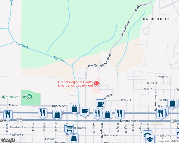 map of restaurants, bars, coffee shops, grocery stores, and more near 1000 Anderson Drive in Aberdeen