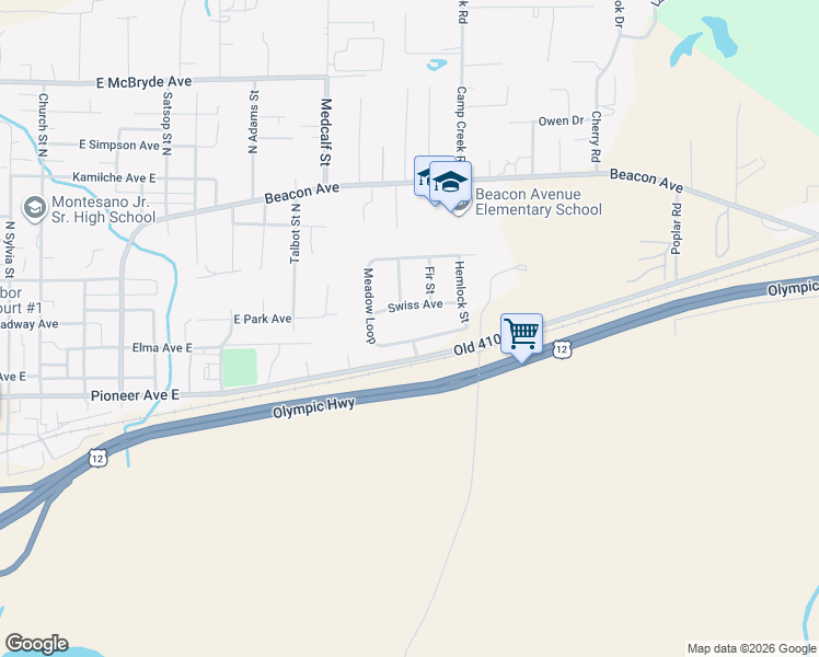 map of restaurants, bars, coffee shops, grocery stores, and more near 545 Meadow Loop in Montesano