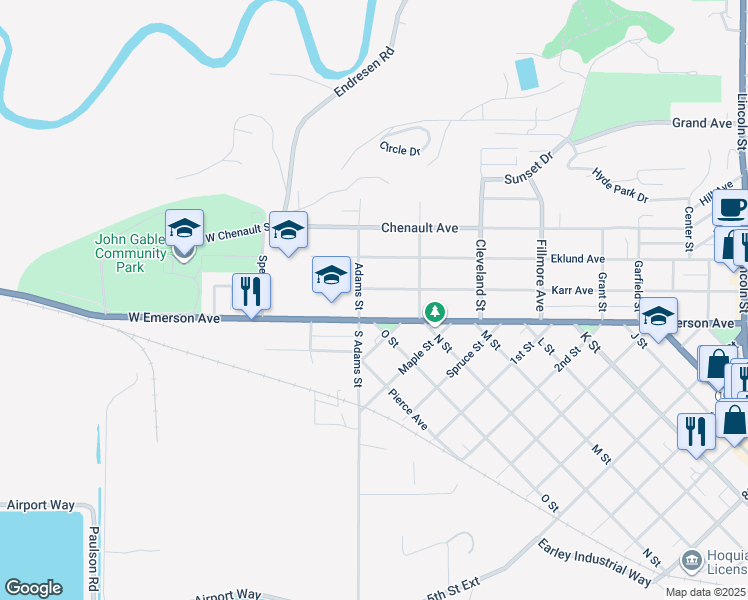 map of restaurants, bars, coffee shops, grocery stores, and more near 114 Karr Ave in Hoquiam