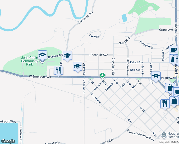map of restaurants, bars, coffee shops, grocery stores, and more near 114 Karr Avenue in Hoquiam