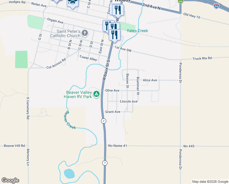 map of restaurants, bars, coffee shops, grocery stores, and more near 501-513 Schneider Ln in Wibaux
