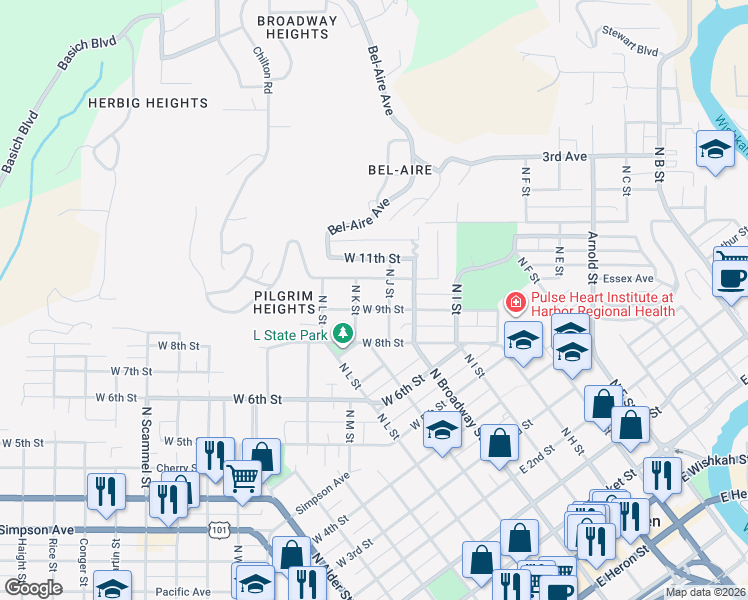 map of restaurants, bars, coffee shops, grocery stores, and more near 219 West 9th Street in Aberdeen
