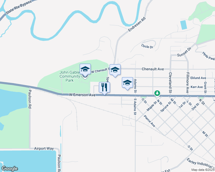 map of restaurants, bars, coffee shops, grocery stores, and more near Spencer Street in Hoquiam