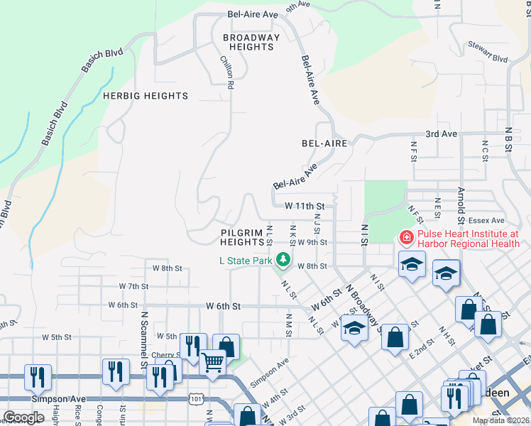map of restaurants, bars, coffee shops, grocery stores, and more near 402 West 10th Street in Aberdeen