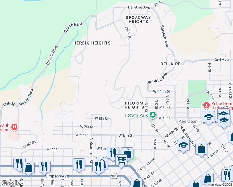 map of restaurants, bars, coffee shops, grocery stores, and more near 1210 Chilton Road in Aberdeen