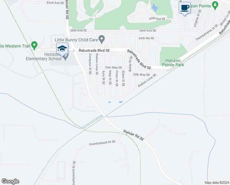map of restaurants, bars, coffee shops, grocery stores, and more near 7147 Prism Street Southeast in Lacey