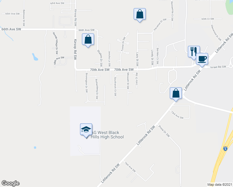 map of restaurants, bars, coffee shops, grocery stores, and more near 7112 Southwick Court Southwest in Olympia