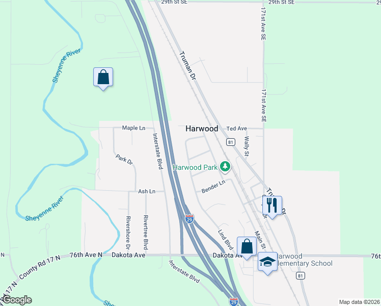 map of restaurants, bars, coffee shops, grocery stores, and more near 328 George Lane in Harwood