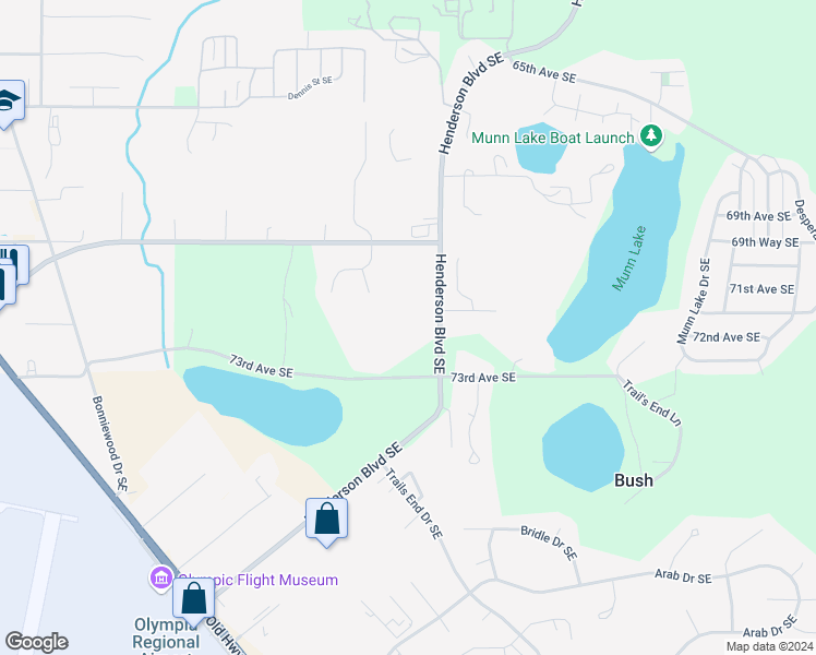 map of restaurants, bars, coffee shops, grocery stores, and more near 7201 Henderson Boulevard Southeast in Olympia