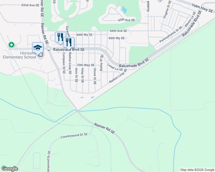 map of restaurants, bars, coffee shops, grocery stores, and more near 7305 Radius Loop Southeast in Lacey