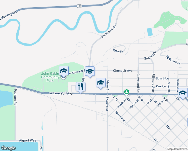 map of restaurants, bars, coffee shops, grocery stores, and more near 201 West Eklund Avenue in Hoquiam