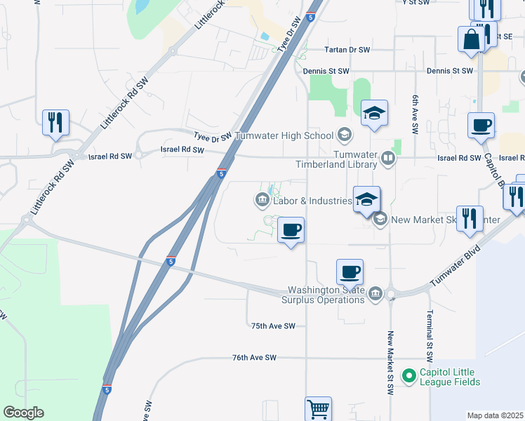 map of restaurants, bars, coffee shops, grocery stores, and more near in Tumwater