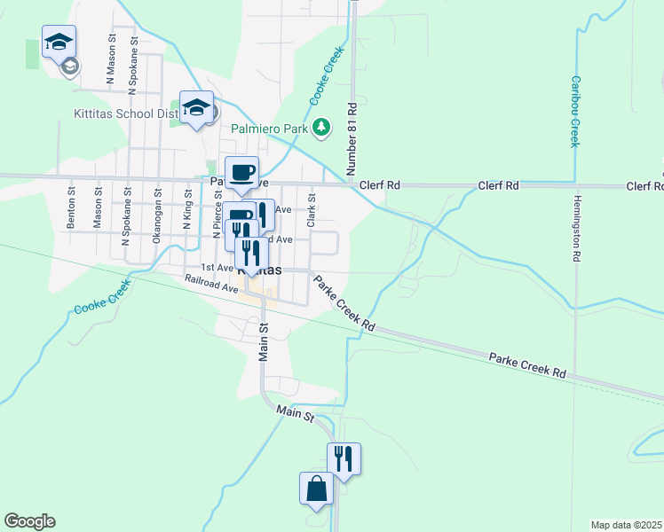map of restaurants, bars, coffee shops, grocery stores, and more near 307 1st Avenue in Ellensburg
