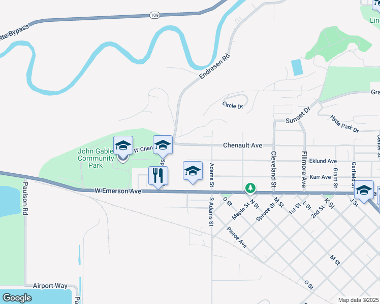 map of restaurants, bars, coffee shops, grocery stores, and more near 201 West Eklund Avenue in Hoquiam