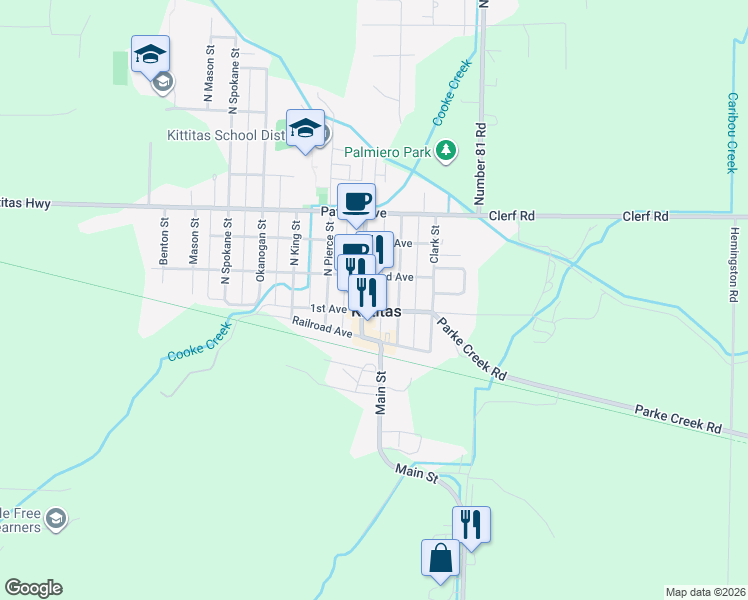map of restaurants, bars, coffee shops, grocery stores, and more near in Kittitas