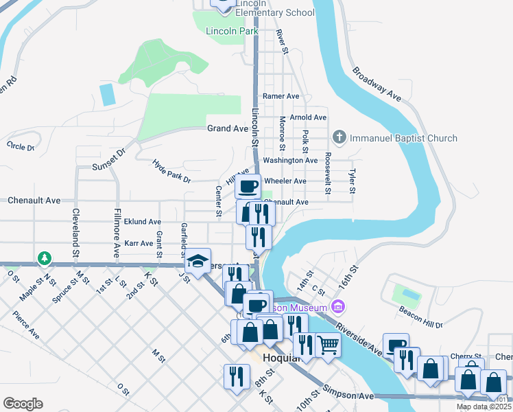 map of restaurants, bars, coffee shops, grocery stores, and more near 400 Lincoln Street in Hoquiam
