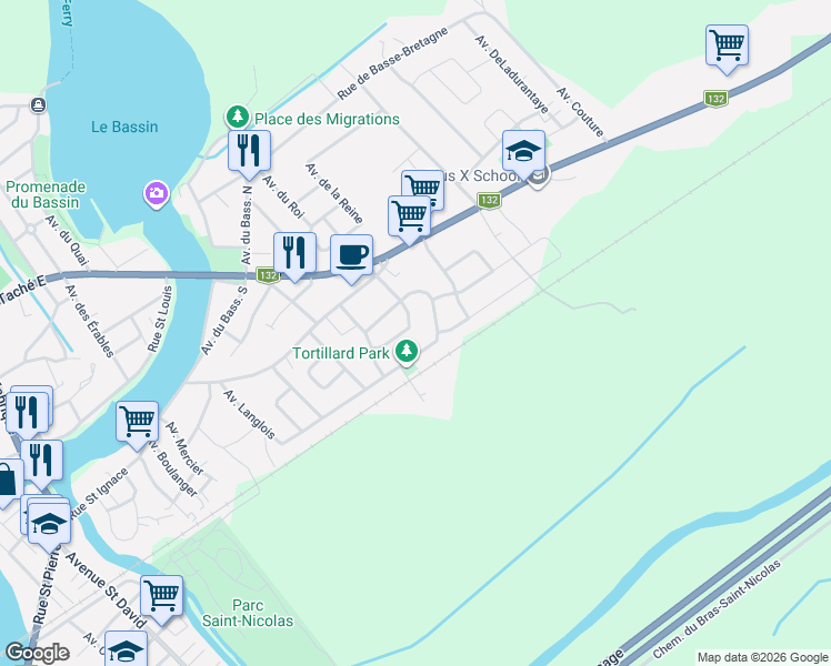 map of restaurants, bars, coffee shops, grocery stores, and more near 249 Avenue Labrecque in Montmagny