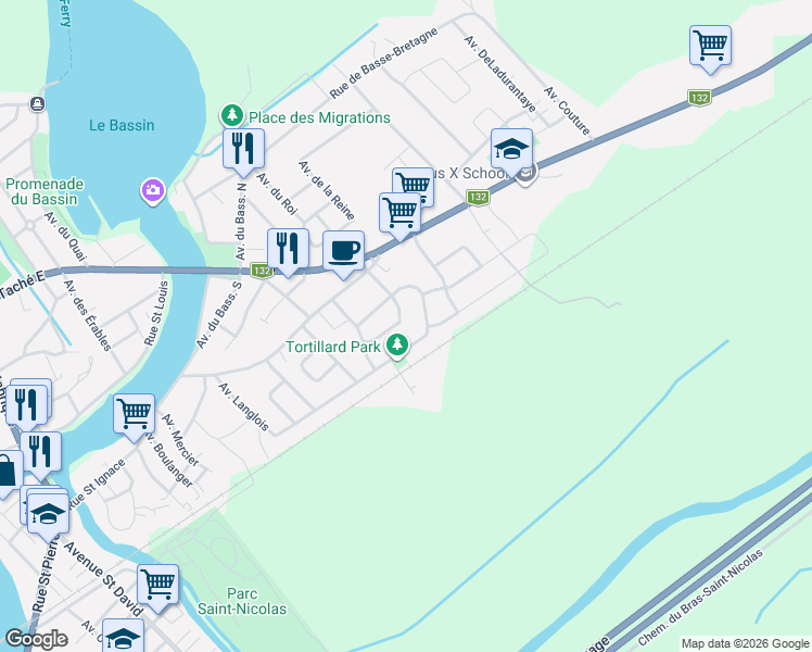 map of restaurants, bars, coffee shops, grocery stores, and more near 249 Avenue Labrecque in Montmagny