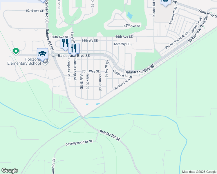 map of restaurants, bars, coffee shops, grocery stores, and more near 7277 Radius Loop Southeast in Lacey