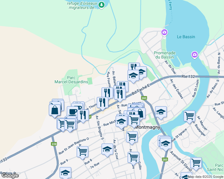 map of restaurants, bars, coffee shops, grocery stores, and more near 9 Avenue Fournier in Montmagny