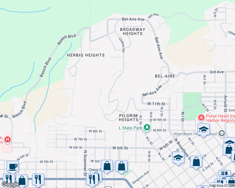 map of restaurants, bars, coffee shops, grocery stores, and more near 1304 Chilton Road in Aberdeen