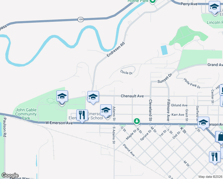 map of restaurants, bars, coffee shops, grocery stores, and more near 415 Adams Street in Hoquiam