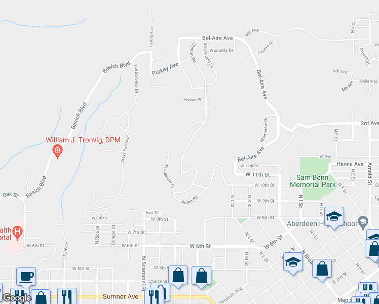 map of restaurants, bars, coffee shops, grocery stores, and more near 1304 Chilton Road in Aberdeen