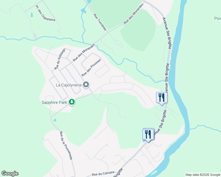 map of restaurants, bars, coffee shops, grocery stores, and more near 15 Rue Jennings in Sainte-Brigitte-de-Laval