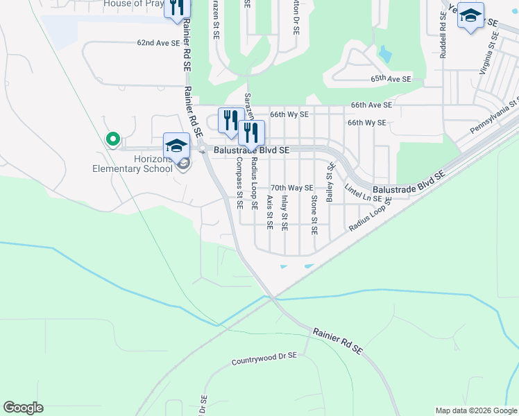map of restaurants, bars, coffee shops, grocery stores, and more near 7046 Radius Loop Southeast in Lacey
