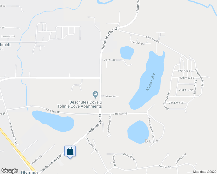 map of restaurants, bars, coffee shops, grocery stores, and more near 7028 Henderson Boulevard Southeast in Olympia