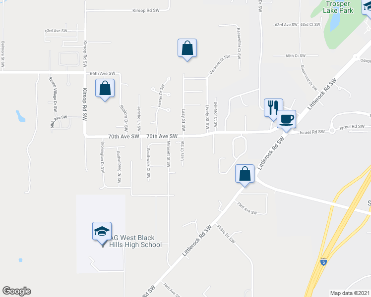 map of restaurants, bars, coffee shops, grocery stores, and more near 7022 Lazy Court Southwest in Olympia
