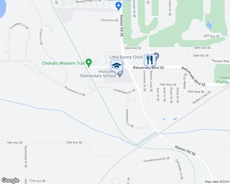 map of restaurants, bars, coffee shops, grocery stores, and more near 4533 Prestwick Lane Southeast in Lacey
