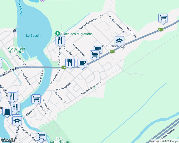 map of restaurants, bars, coffee shops, grocery stores, and more near 224 Avenue Labrecque in Montmagny