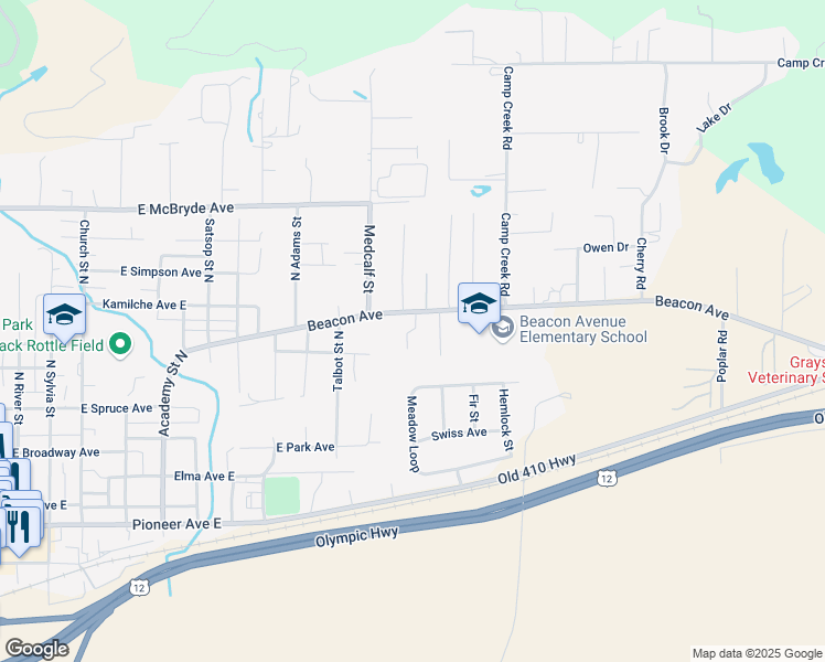 map of restaurants, bars, coffee shops, grocery stores, and more near 1409 Beacon Avenue in Montesano