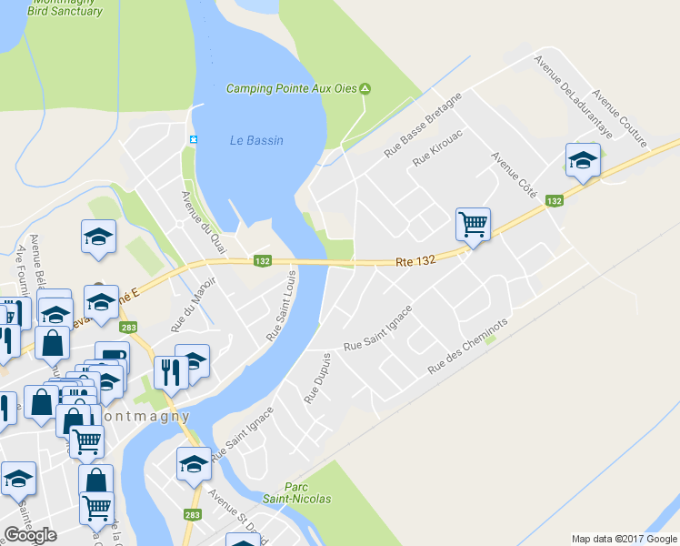 map of restaurants, bars, coffee shops, grocery stores, and more near 3 Rue Paradis in Montmagny