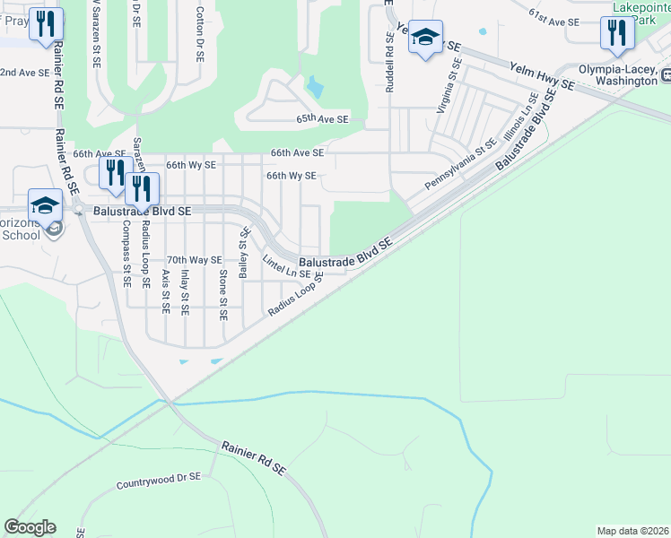 map of restaurants, bars, coffee shops, grocery stores, and more near 5553 Lintel Lane Southeast in Lacey