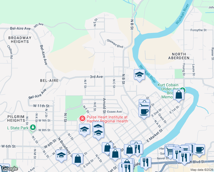map of restaurants, bars, coffee shops, grocery stores, and more near 604 2nd Avenue in Aberdeen