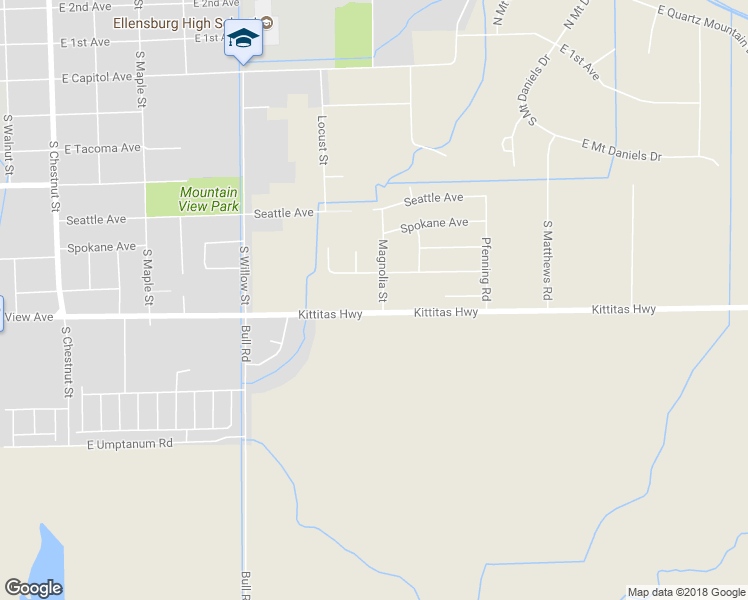 map of restaurants, bars, coffee shops, grocery stores, and more near 809 South Magnolia Street in Ellensburg