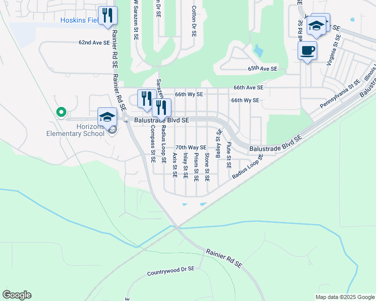 map of restaurants, bars, coffee shops, grocery stores, and more near 7010 Inlay Street Southeast in Lacey