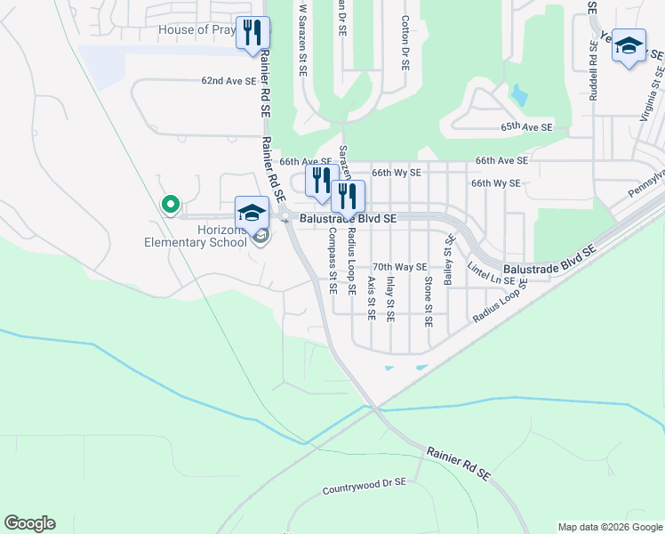 map of restaurants, bars, coffee shops, grocery stores, and more near 7001 Compass Street Southeast in Olympia