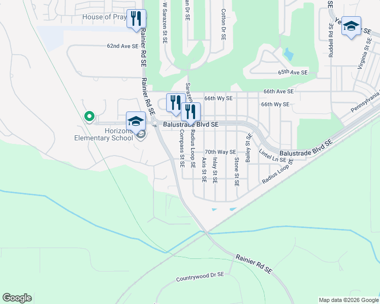 map of restaurants, bars, coffee shops, grocery stores, and more near 7003 Radius Loop Southeast in Lacey