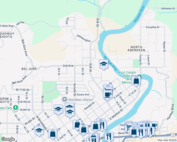map of restaurants, bars, coffee shops, grocery stores, and more near 720 2nd Avenue in Aberdeen