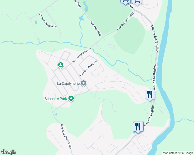 map of restaurants, bars, coffee shops, grocery stores, and more near 75 Rue de L'Azalée in Sainte-Brigitte-de-Laval