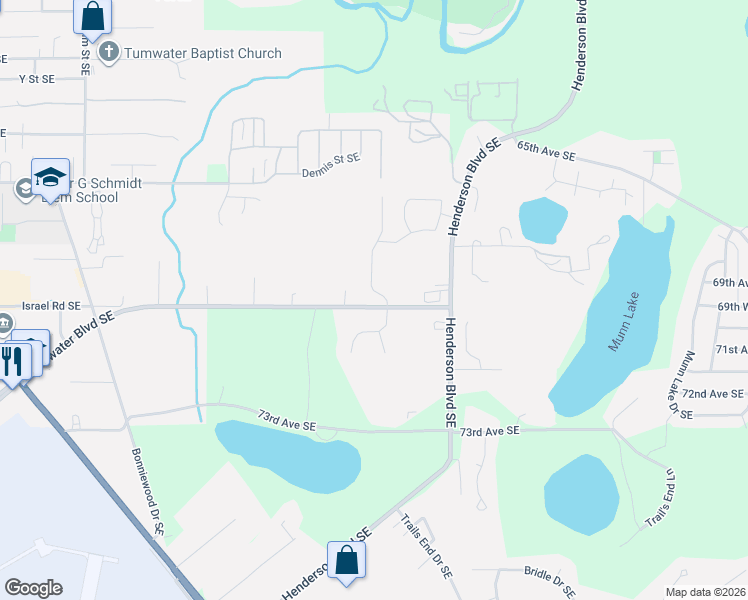 map of restaurants, bars, coffee shops, grocery stores, and more near 1010 Tumwater Boulevard Southeast in Olympia