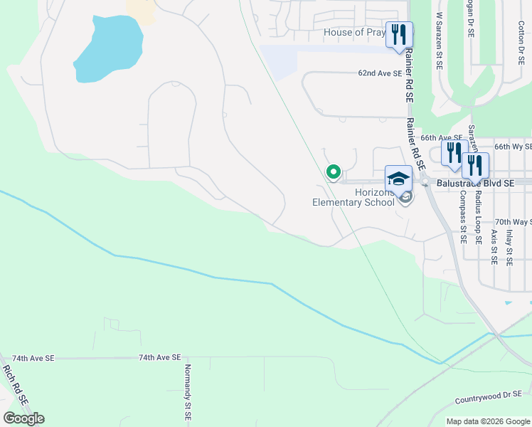 map of restaurants, bars, coffee shops, grocery stores, and more near 3930 Prestwick Lane Southeast in Olympia