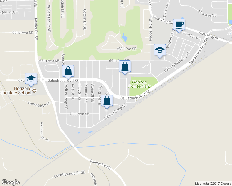 map of restaurants, bars, coffee shops, grocery stores, and more near 5468 Balustrade Boulevard Southeast in Lacey