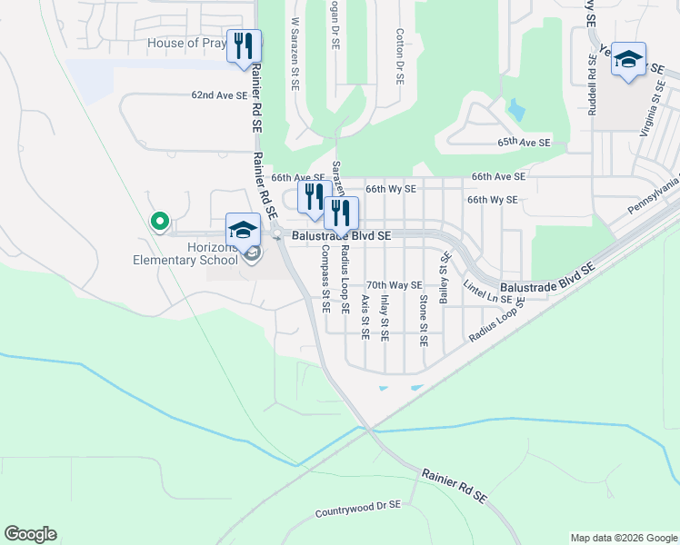 map of restaurants, bars, coffee shops, grocery stores, and more near 6937 Axis Street Southeast in Lacey