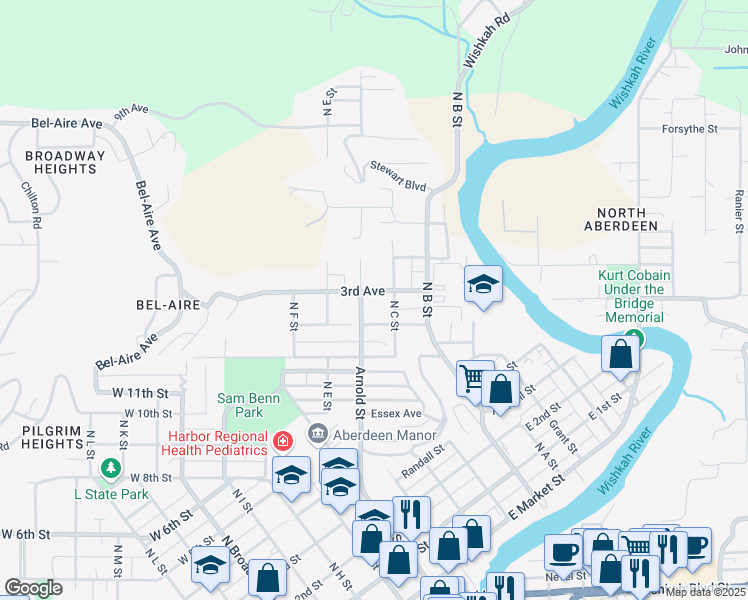 map of restaurants, bars, coffee shops, grocery stores, and more near 621 3rd Avenue in Aberdeen